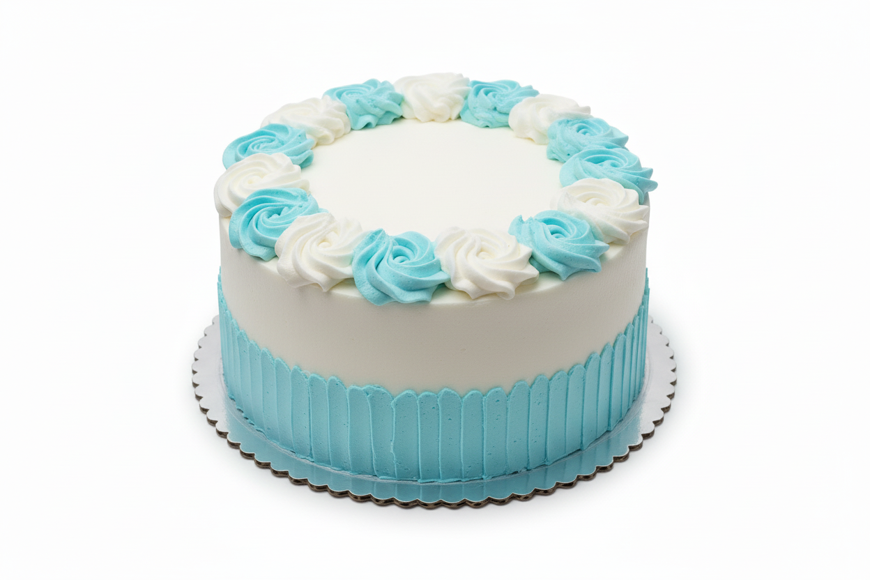 Elegant Blue & White Rosette Cake - Eggless by Cake Mart