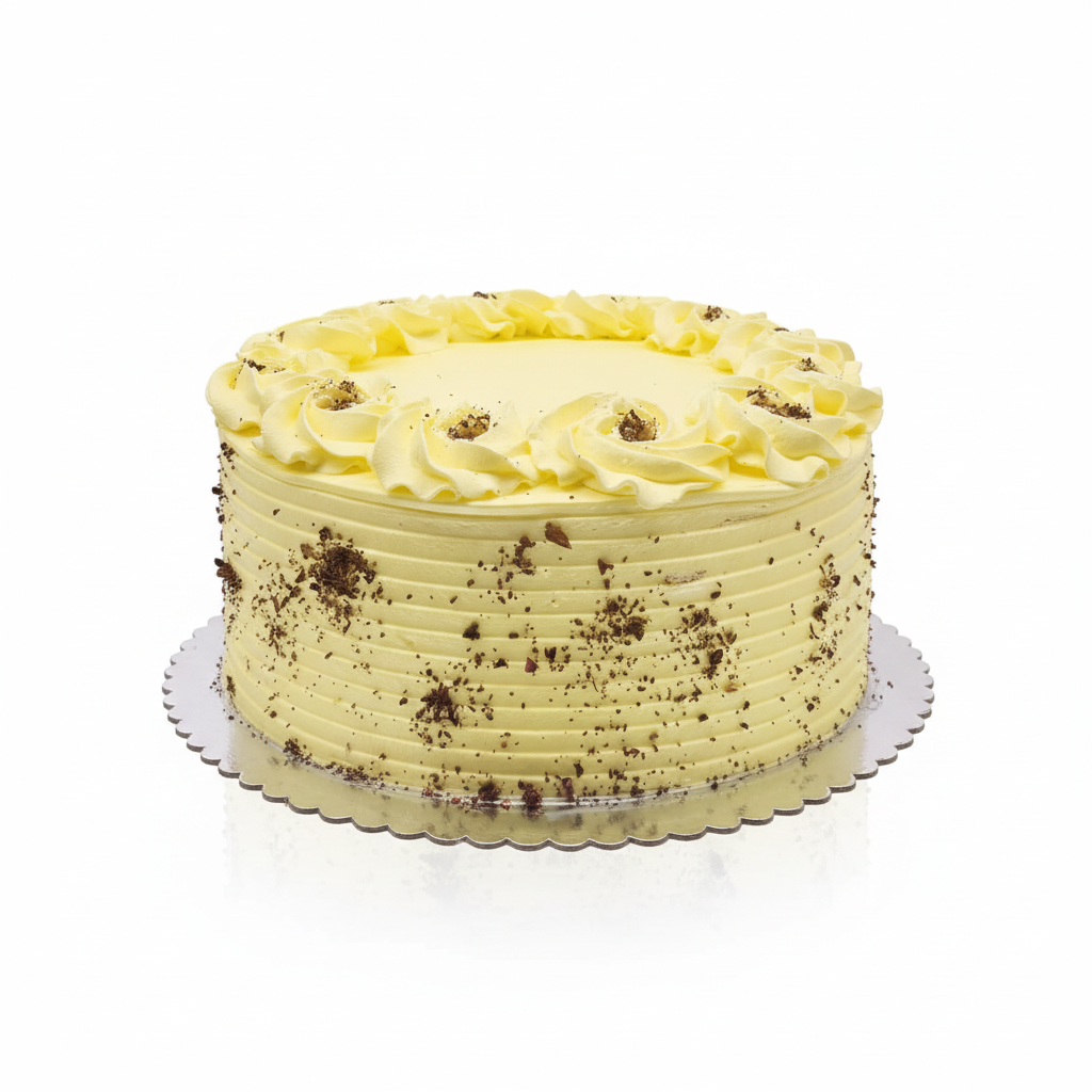 Authentic Rasmalai Eggless Cake with rose-petal frosting rosettes and chocolate crumb specks