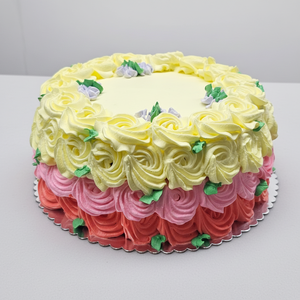 Rainbow Rose Cake - Yellow, Pink & Coral Floral Celebration Cake by Cake Mart