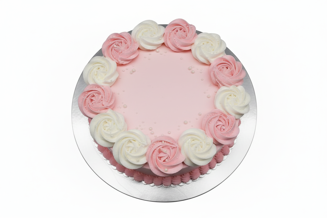 Premium Eggless Pink and White Baby Shower Cake by Cake Mart