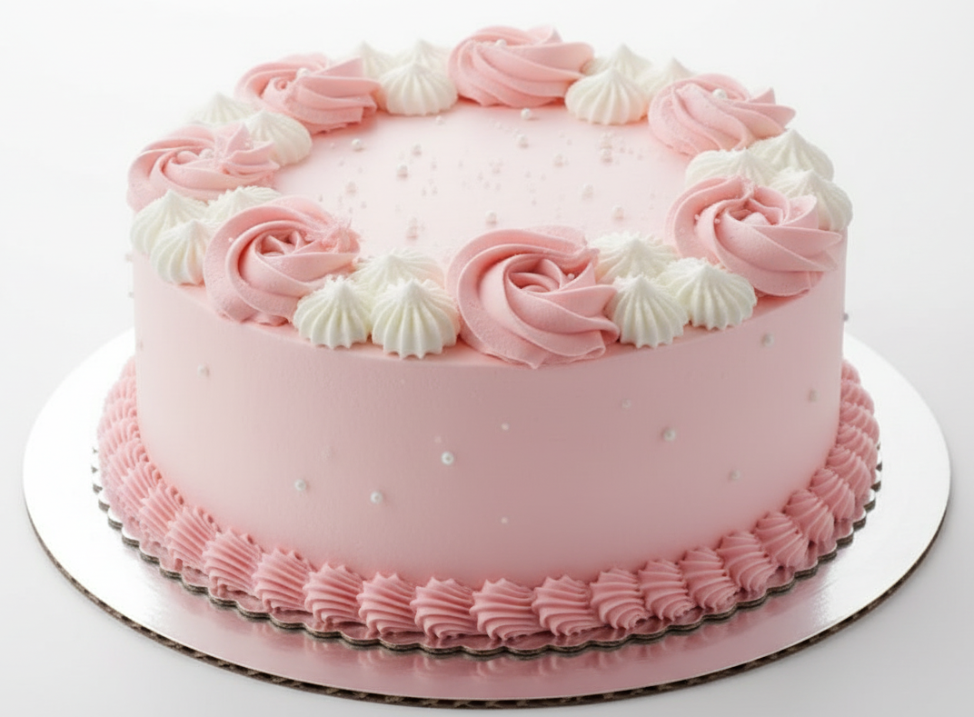 Premium Eggless Pink and White Baby Shower Cake by Cake Mart